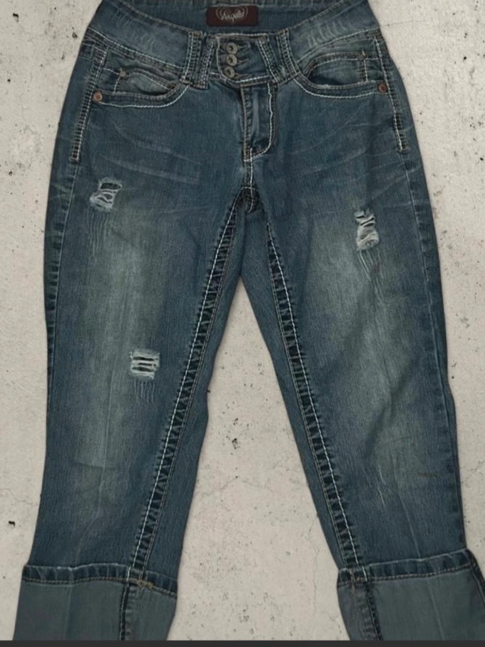 Y2K Angels Low Rise Distressed Cuffed Capri Jeans